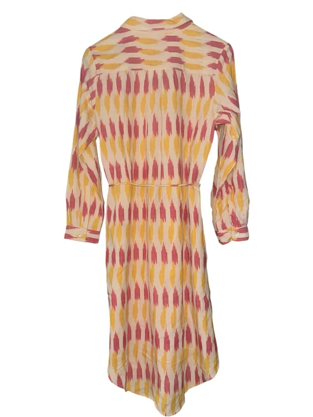 Lilla P Shirt Dress Taffy Ikat Vibrant Pink & Orange On Cream Background Sz S